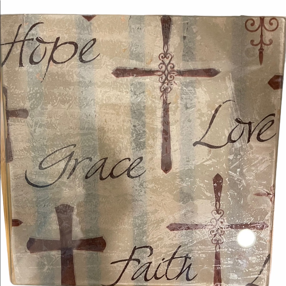 Cross Hot Plate -  Love, Grace, Faith - Religious, New, Handmade